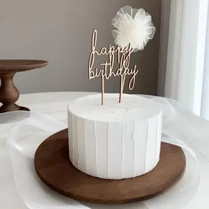 Globos de madera de estilo Ins para decoración de tartas, Topper para pastel de feliz cumpleaños, suministros de fiesta