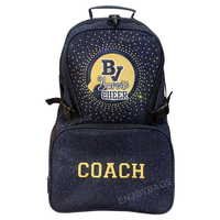 Sac à dos bleu foncé personnalisé avec logo et strass pour les filles de cheerleading et de danse, magnifiques sacs bleu nuit