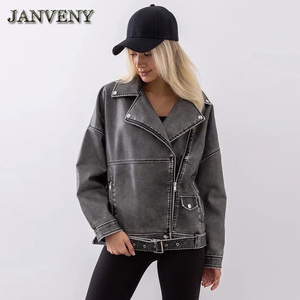 JANVENY 2024 nouveau printemps automne Faux <span class=keywords><strong>cuir</strong></span> veste ample femmes revers col à manches longues Locomotive Pu <span class=keywords><strong>Imitation</strong></span> <span class=keywords><strong>cuir</strong></span> <span class=keywords><strong>manteau</strong></span> - Product Image 2