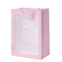 Sac cadeau en papier artisanal réutilisable personnalisé avec fenêtre transparente et poignée en corde pour l'emballage de cosmétiques, de bouquets de fleurs de mariage