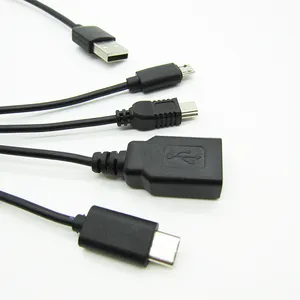 Custom 4 Ways Splitter Mini/Micro/Type C USB Y Cable Android Mobile Multi Charger Cable 4 In 1 Multi Charging Cable
