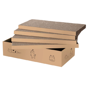 4 packs en 1 : Griffoir réversible en carton recyclable avec boîte, adapté aux chats - Product Image 1