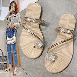 Sandalias de moda con suela de paja para verano, con pedrería plateada y flores, para mujer, sandalias planas para playa y exteriores, sandalias cómodas para dama. - Product Image 2
