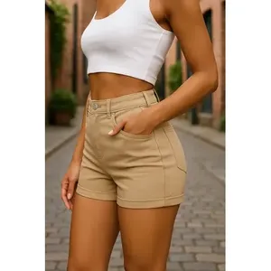 Shorts in denim elasticizzato a vita alta da donna Adrenaline, vestibilità slim, gamba dritta, casual, traspiranti. - Product Image 5