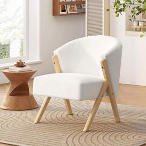 Fauteuil d'appoint moderne Db, revêtement blanc, structure en bois massif, fauteuil lounge minimaliste pour la maison, le bureau, le salon, la chambre à coucher - Product Image 3