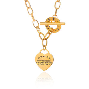 Collar con colgante de corazón en forma de T, chapado en oro de 14k y 18k, de acero inoxidable 316L, personalizado al por mayor para mujeres. - Product Image 5