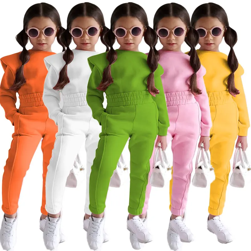 New Arrival Girls Clothes Sports Wear Long Sleeve Solid Color Sweater Suit Fall Winter Two Pieces Sweater Clothing Sets