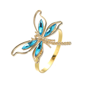 Anneau de serviette créatif en forme de <span class=keywords><strong>libellule</strong></span> bleue fraîche, exquis, haut de gamme, pour restaurant, hôtel, table, mode, luxe léger, en alliage de fer, en stock - Product Image 5