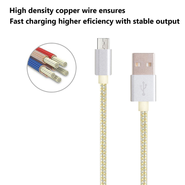 Pure Copper Braid Shielded Nylon Braided USB Micro Charging Data Cable for Android Devices Earphone Camera Computer & More