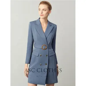 High Quality Production Low MOQ Custom OBM Supplying Fashion Business Belt Career Blazer Dress Suit Woman