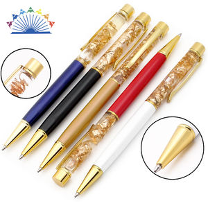 Stylo flottant liquide doré avec logo personnalisé, paillettes dorées et boule métallique - Product Image 3