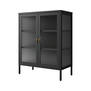 Vitrina Moderna Ecológica de Acero y Vidrio BIZOE BZG07-1 con 2 Cajones, 2 Estantes y Puerta Plana para Sala de Estar y Hogar - Product Image 4