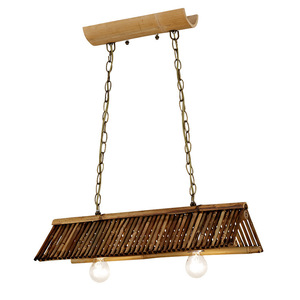 โคมไฟแขวนไม้ไผ่รูปสี่เหลี่ยมผืนผ้า E27 ไฟ LED หลายหัวสำหรับห้องน้ำชา สไตล์เซน ตกแต่งโรงแรม เกสต์เฮาส์ - Product Image 3