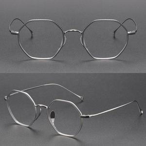デザイナー六角形眼鏡フルリムチタン光学フレームグレーシルバーファッション眼鏡ソリッドパターン軽量 - Product Image 6