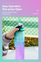 Grande bouteille d'eau unisexe de 1 L en PC écologique pour sports de plein air, avec paille, couleur dégradée, marqueur de temps, pour voyage et sport