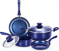Ensemble de casseroles de cuisine en aluminium avec revêtement antiadhésif bleu, matériau en verre, design contemporain écologique