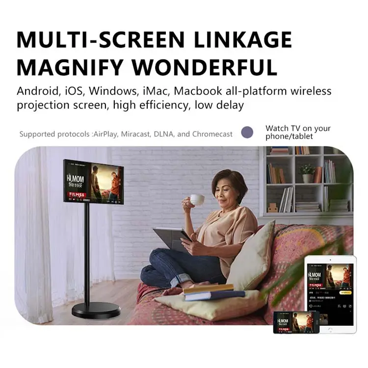 21,5 Zoll Akku-Leistung tragbare mobile Anzeige Android Stand-By-Me-TV In-Cell-Touchscreen Fitnessstudio-Gaming-Live-Raum Smart-TV