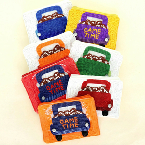 Beaded <b>Coin</b> <b>Purse</b> Embroidered Car Design Game Time Zipper Closure Unisex Mini Compact Pouch Cartoon Style Handmade - Product Image 1