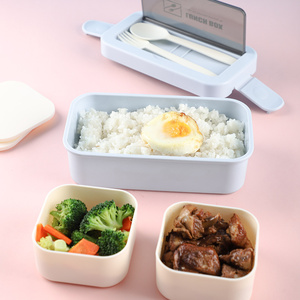 กล่องอาหารกลางวัน2ชั้นหลายชั้นพร้อมกล่องขนมขบเคี้ยวช้อนและส้อมสำหรับนักเรียนเด็กผู้ใหญ่ A02มล. ปิคนิคโรงเรียน - Product Image 4