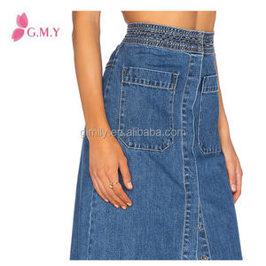 Ultimo disegno gonne lunghe gonne in denim elastico in vita apertura aperto forcella orlo OEM dei <span class=keywords><strong>jeans</strong></span> all'ingrosso - Product Image 5