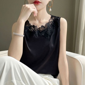 Canotta Estiva da <span class=keywords><strong>Donna</strong></span> 2025 in Pizzo Tinta Unita, Maglia Senza Maniche in Raso - Product Image 3