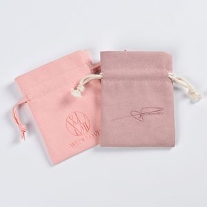Pochette à bijoux en microfibre suédée avec logo imprimé, sac à bijoux en velours suédé avec cordon de serrage pour boucles d'oreilles - Product Image 4