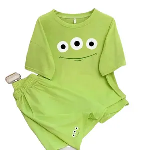 High quality cartoon cute loose and versatile round neck pullover short sleeved casual sports set