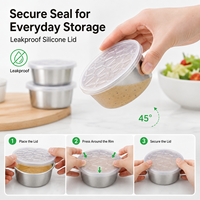 Conteneur de stockage alimentaire de luxe en acier inoxydable 304, étanche, avec couvercle en silicone, réutilisable pour sauces, collations, condiments, repas et préparation de repas
