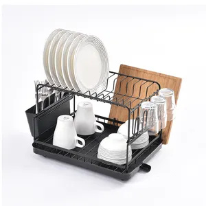WIREKING Double Layer Stackable Metal Spice Rack Dish Drying Racks With Plastic Dish Drainer