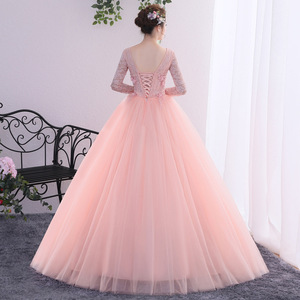 Abito da Cerimonia Annuale per Matrimoni, Nuovi Abiti da Scena per Studenti, Abiti per Esibizioni Vocali e Artistiche, Abiti Eleganti a Maniche Lunghe con Gonna a Bolle da Donna - Product Image 4
