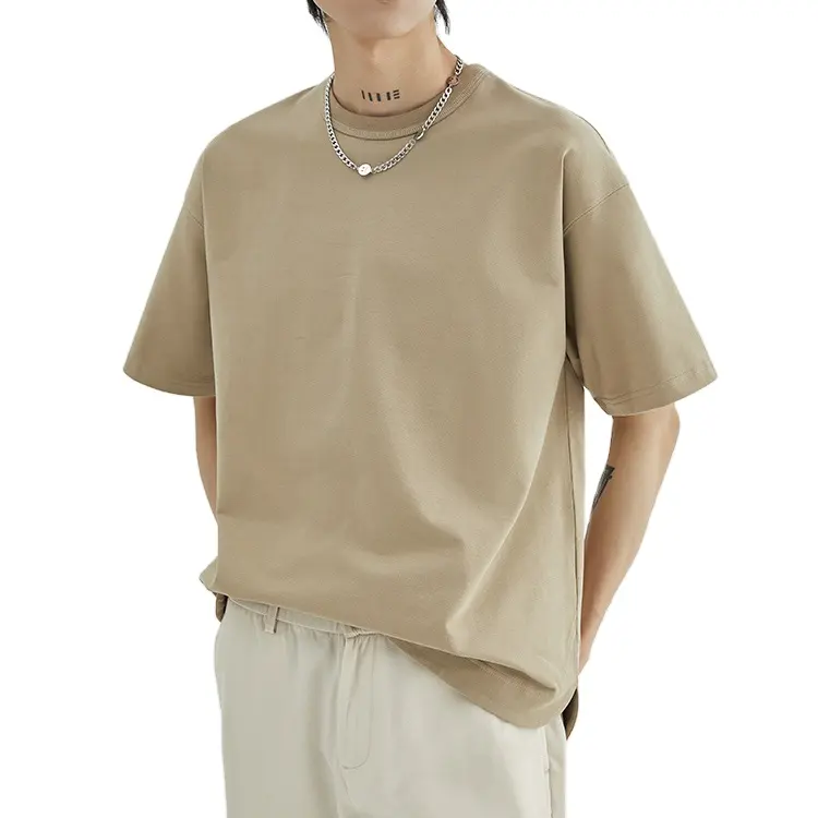 Camiseta de algodão lisa para homens, camiseta de cor sólida de alta qualidade com manga curta, com pescoço solto e algodão