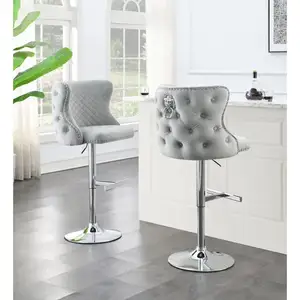 Adjustable Counter Height Velvet High Bar Stools Lift and Rotate Modern Luxury Bar Chair for Kitchen