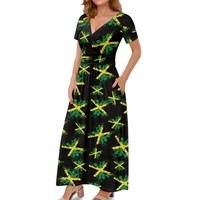 Haute qualité drapeau jamaïcain conception été longue Maxi robe Sexy plage personnalisé OEM fabrication jamaïque col en v Maxi robe pour les femmes