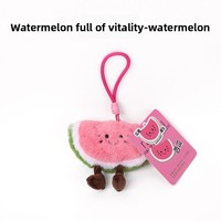 Porte-clés et pendentif de sac en peluche Pastèque ultra-doux avec motif visage souriant