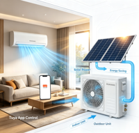 AC Split Tenaga Surya 12000BTU, Kontrol Jarak Jauh Ponsel Pintar Tuya WiFi, Panel Surya untuk Luar Ruangan