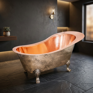 Baignoire ovale autoportante de luxe en cuivre à pieds de griffe avec design décoratif pour salle de bain de villa et d'hôtel - Artisanat indien - Product Image 3