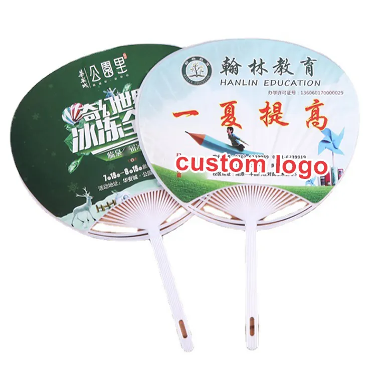 Promotional gifts company personalize hand fan chinese paper fan custom printed portable plastic PVC PP fan