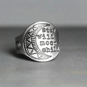 Anello in Acciaio Inossidabile a Forma di Luna H371, Stile Bohémien, Regalo Unisex, Anelli alla Moda, Design Semplice Senza Pietre - Product Image 1