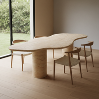 Table à manger longue et irrégulière de style Wabi-Sabi en marbre Cammy Stone, style rétro du milieu du siècle, pour la maison ou les réunions