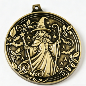 Medalla de Bruja de Latón Chapada en Oro con Diseño de Hada en Relieve para Decoraciones de Halloween - Product Image 6