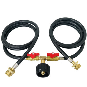 Tuyau de gaz propane QCC 1/4 po à double sortie pour usage extérieur avec raccords en laiton et vannes rouges - Product Image 2