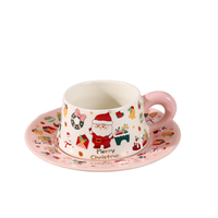 Ensemble de tasses en céramique de Noël vintage-Tasses à café rétro créatives pour couples, tasses à eau de cadeau de dessin animé