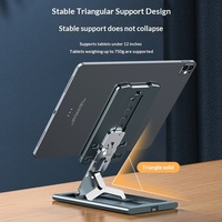 Support de téléphone et tablette de bureau télescopique multi-engrenages réglable, pliable, antidérapant, en alliage d'aluminium de qualité supérieure