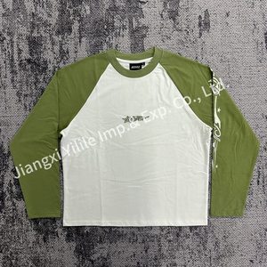 Ts2243 người đàn ông giản dị Crew Neck Raglan dài tay áo T-shirt 100% cotton thoáng khí thường xuyên phù hợp với màu sắc khối thiết kế với DTG in - Product Image 1
