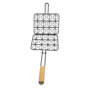 Cesta para asar carne, ostras y mariscos con mango de madera, herramienta cuadrada de hierro para barbacoa, para cocinar, hornear y asar a la parrilla, 50x25.5x6cm - Product Image 3