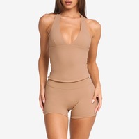 Rompi Olahraga Fitness yang Dipakai di Leher, Model V-neck, Menampilkan Bentuk Dada, Cocok untuk Lari, Pilates, Seksi, Atasan Cantik, Set Yoga dengan Celana Pendek