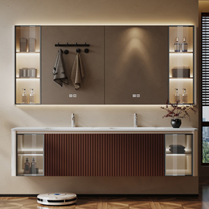 Mueble de Baño Moderno de Lujo con Lavabo Doble, Mueble Independiente con Gabinete de Madera Sólida - Product Image 3