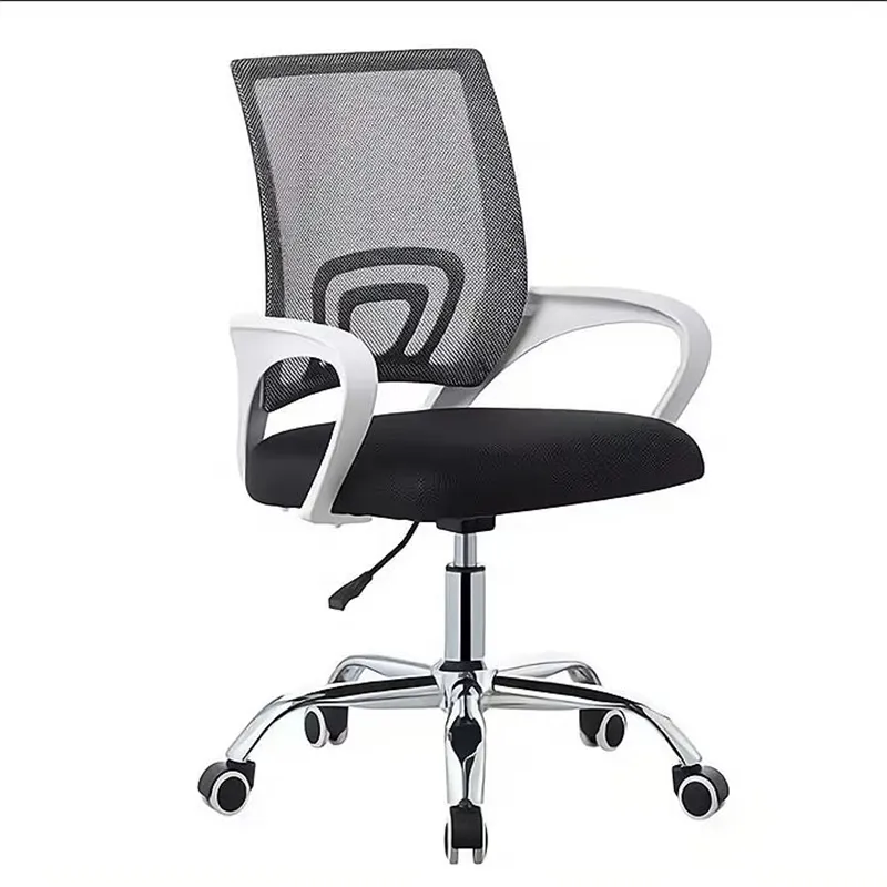 Sillón fijo negro de red con respaldo medio, silla de oficina giratoria, escritorio de ordenador, muebles de oficina, silla