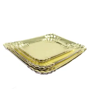 ホット販売シャイニーゴールドシルバーローズゴールド虹色ホイル長方形ケーキボードケーキトレイペーパープレート201559