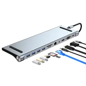 מכירה ישירה במפעל 11 ב-1 רב יציאות רכזת USB C תחנת עגינה סוג C לרכזת מתאם HUB 11 ב-1